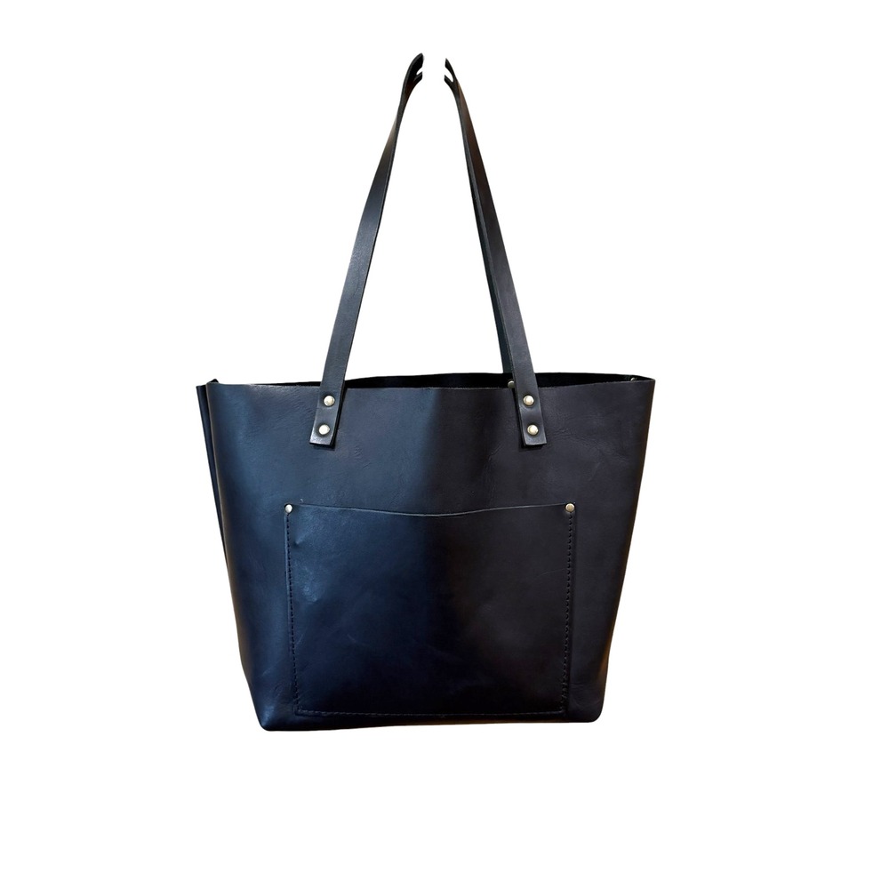 Portland Leather Goods Black Medium Leather Tote Bag Classic No Zipper